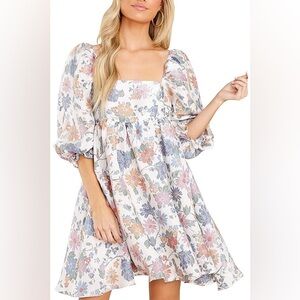 Storia Floral Puff Sleeve Mini Dress - Multicolor